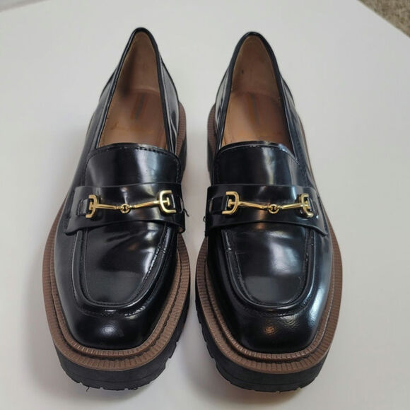 SAM EDELMAN LAURS PLATFORM LOAFERS IN BLACK PATENT LEATHER, SZ 6 - Picture 2 of 16